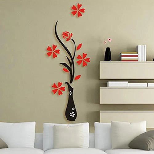 3D Acrylic Vase Plum Wall Stickers - Baytolux