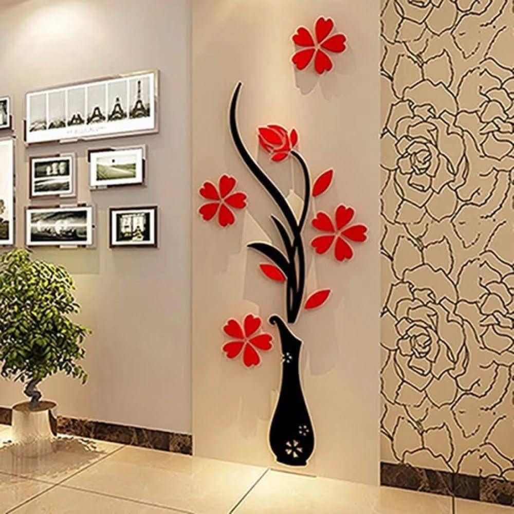 3D Acrylic Vase Plum Wall Stickers - Baytolux