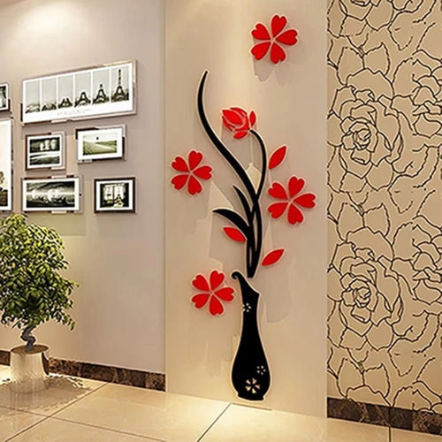 3D Acrylic Vase Plum Wall Stickers - Baytolux